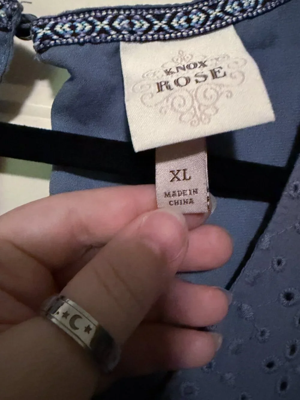 Knox Rose - XL Ruffle Short Sleeve Eyelet Lined A-Line Dress - Blue - Picture 5 of 8